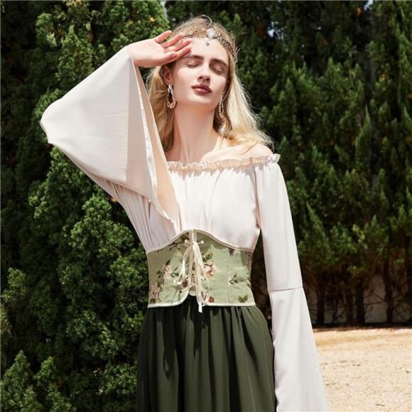 Renaissance Floral Corset Belt – Lace-Up Underbust Waist Cincher, Medieval - Picture 5 of 5